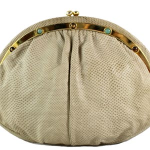 JUDITH LEIBER Vintage Snakeskin Tan Beige Semicircular Jewel Frame