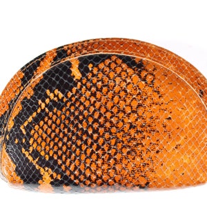 Vintage Cots Monedero Media Luna de Serpiente Marrón Anaranjado