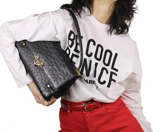 vintage LOEWE Black Ostrich Skin Bag