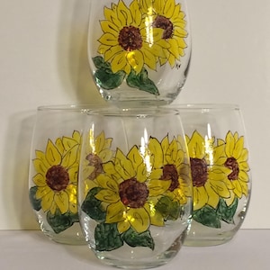 Sunflowers - Set of 2 - Hand Painted Glasses