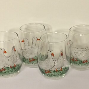 White Ducks - Set of 2 - Hand Painted Glasses