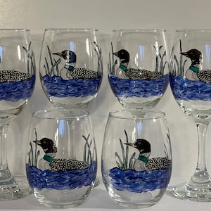 Loon - Set of 2 - Hand Painted Glasses