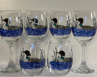 Loon - Set of 2 - Hand Painted Glasses
