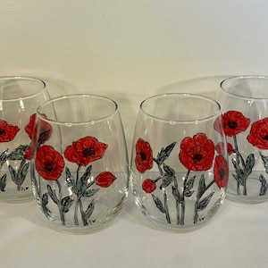 Red Poppies - Set of 2 - Hand Painted Glasses