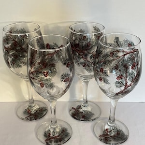Forest Pines - Set of 2 - Hand Painted Glasses