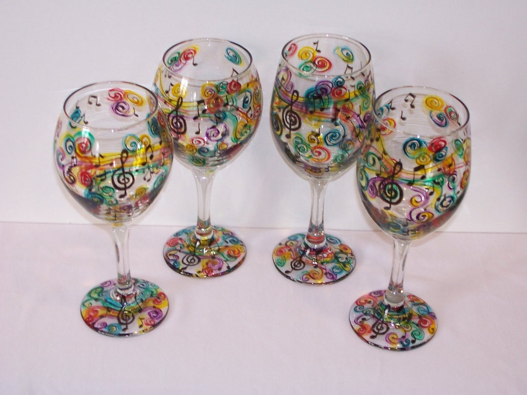 Music Note Wine Glasses - Set of 2 - Hand Painted Glasses - Etsy