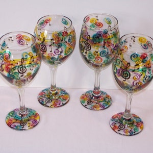 Music Note Wine Glasses - Set of 2 - Hand Painted Glasses