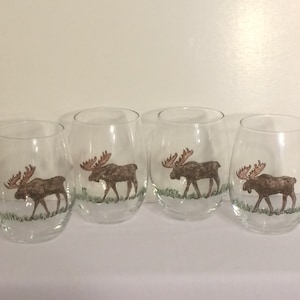 Moose - Set of 2 - Hand Painted Glasses