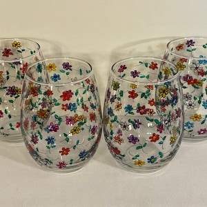 Flowers Stemless - Set of 2 - Hand Painted Glasses