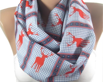 Deer Scarf Christmas Gift For Her Deer Print Infinity Scarf Women Winter Accessory Unique Gift For Women cyber monday sale