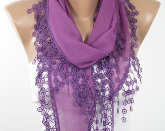 Soft Cotton Scarf Purple Scarf Spring Scarf Fashion Accessories Lace Summer Scarf Gift Gift For Women Gift For Her Women Scarf Accessories