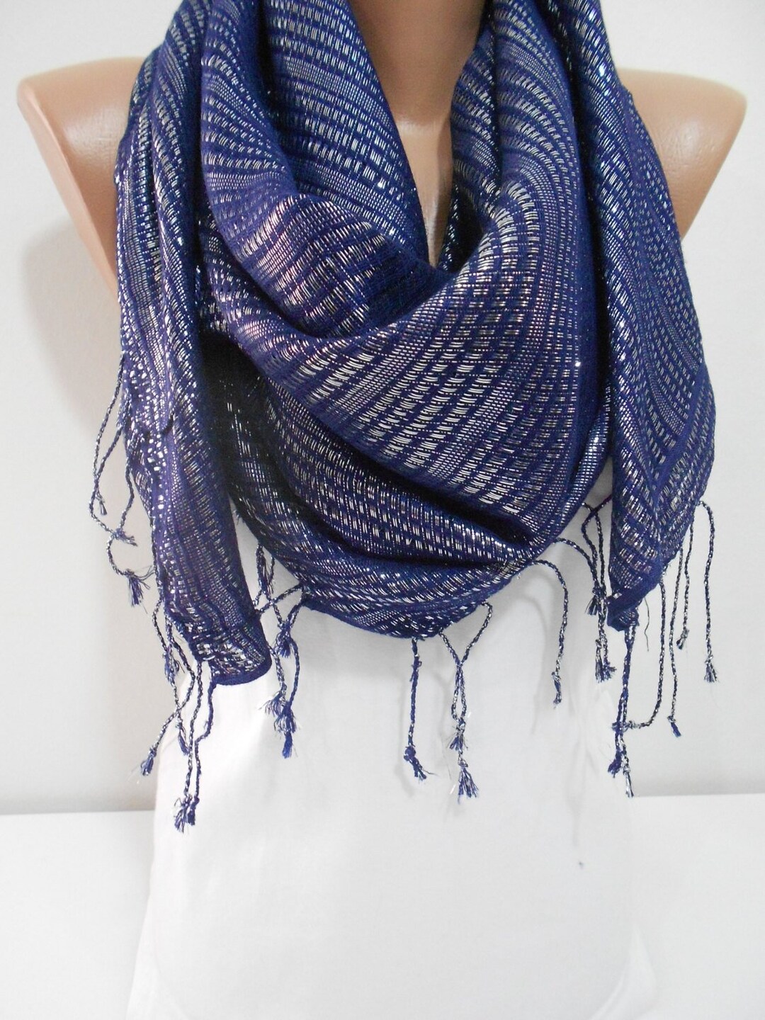 Silver Sparkle Scarf Navy Scarf Women Valentines Day Gift for - Etsy