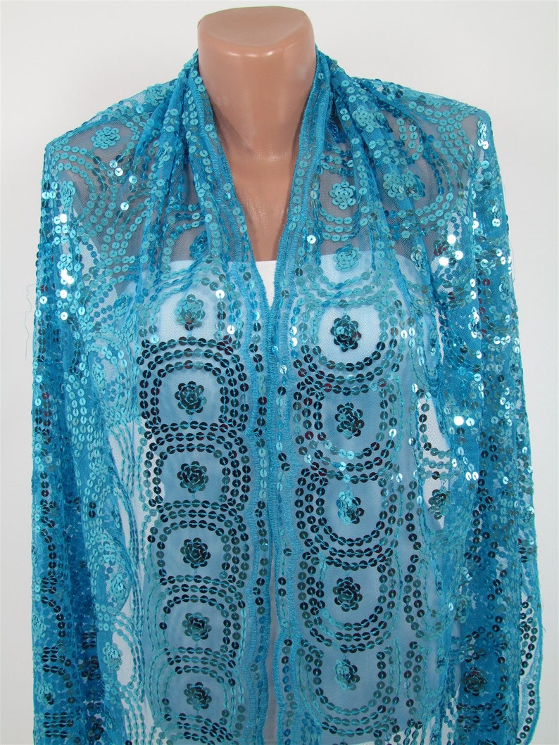 Blue Sequin Scarf Shawl Sparkle Wrap For Bridesmaids Gifts Etsy