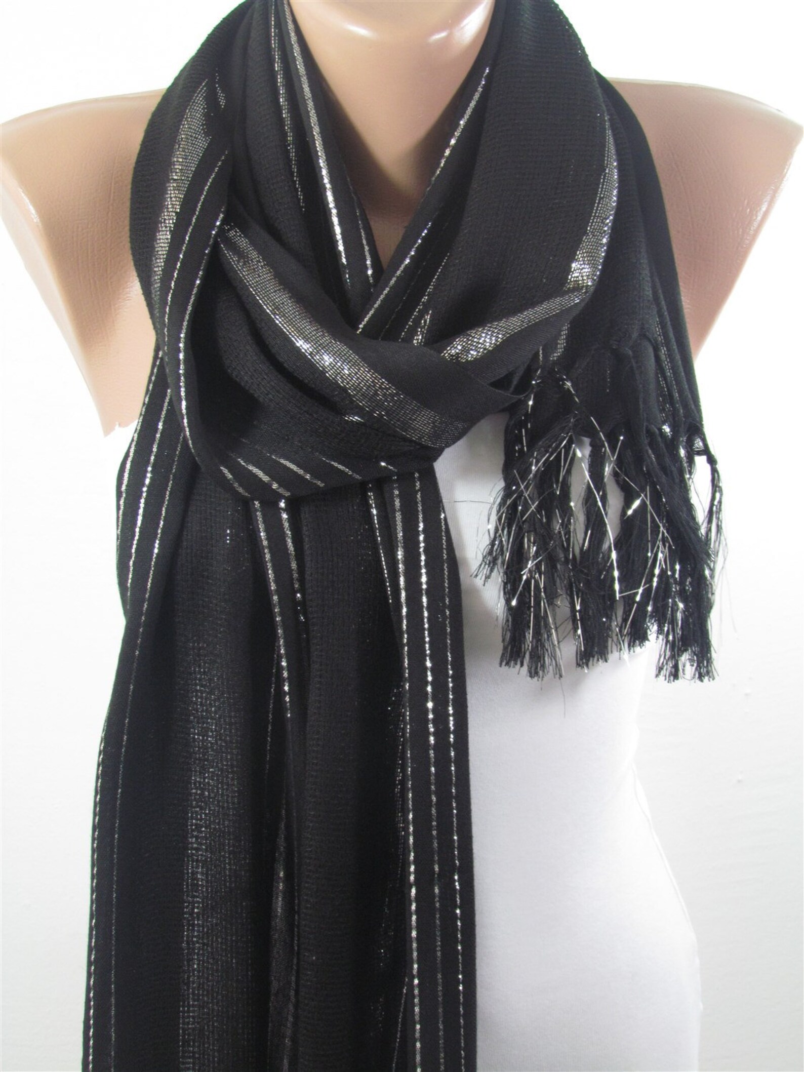 Sparkle Black Scarf Women Evening Shawl Metallic Scarf Evening Etsy