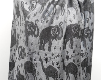 Elephant Scarf Gray Scarf Shawl Winter Scarf Travel Gift New Years Accessories Gift For Her Gift For Women Gift For Women Gift For Her