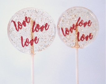 Love Party Favor Lollipops, Valentine's Day Party Favors, Valentine's Treats, 50 Edible Image, Love Wedding Favors. Wedding Favor Lollipops