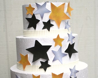 Edible Stars Cake Decorations, New Years Eve Cake Decorations, Set of 24 DIY Cake Decor, Edible Cake Decorations, NYE Wedding Black and gold