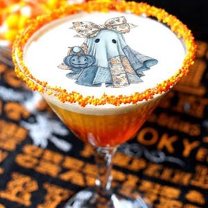 Décorations comestibles pour boisson d'Halloween, Décorations de boisson fantaisistes en patchwork coquette fantôme, Décoration de boisson comestible, Boissons pour fête d'Halloween