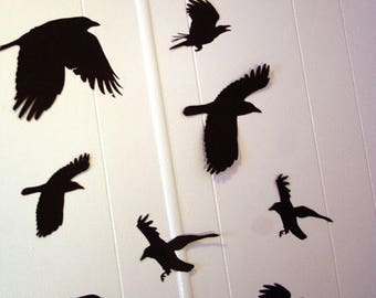 Black Crows Wall Decor, Flying Ravens, Halloween Party Decorations, Custom Wall Art, Gothic Wall Art, Halloween Decorations, Gothic Baby