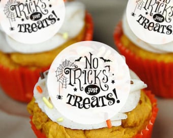 Edible Halloween Cake Decorations, No Tricks Just Treats, Cupcake and Cake Toppers,  Edible Cake Decorations, Halloween Decor, Spiders Bats