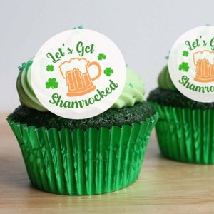 Edible St Patricks Day Decorations, Let's Get Shamrocked, Cupcake Cake Toppers,  Edible Cake Decorations, Christmas Decoration, Edible Decor