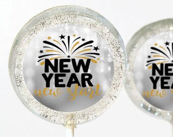 New Years Eve Party Favor Lollipops, NYE Party Favors, 6 Edible Image Lollipops, Silver Lollipops, Graduation Party Favors, Happy New Year