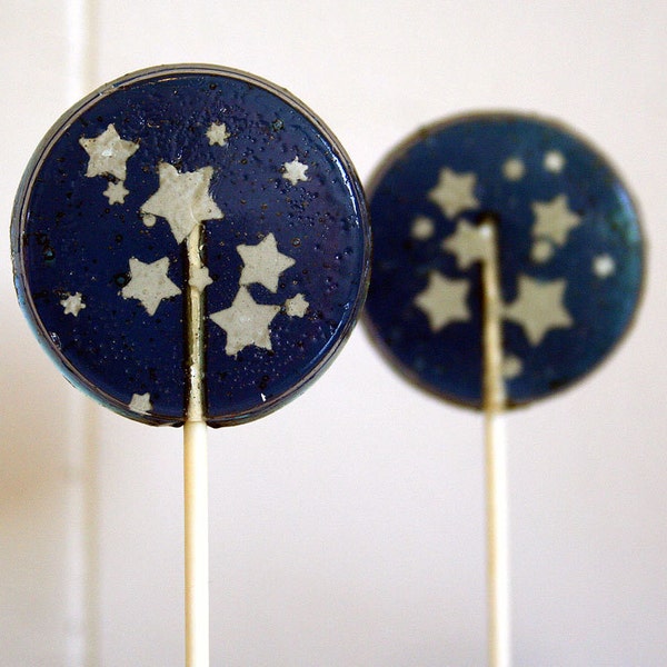 Starry Night Wedding Favor Lollipops Set of 5, Navy Blue and White Edible Sugar Stars, Blue Wedding Favor, Boy Baby Shower Favors, Celestial