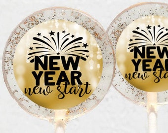 New Years Eve Party Favor Lollipops, NYE Party Favors, 6 Edible Image Lollipops, Gold Lollipops, Graduation Party Favors, Happy New Year