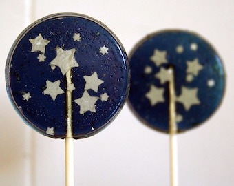 Starry Night Wedding Favor Lollipops Set of 5, Navy Blue and White Edible Sugar Stars, Blue Wedding Favor, Boy Baby Shower Favors, Celestial