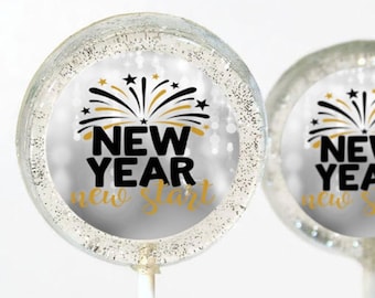 New Years Eve Party Favor Lollipops, NYE Party Favors, 50 Edible Image Lollipops, Silver Lollipops, Graduation Party Favors, Happy New Year