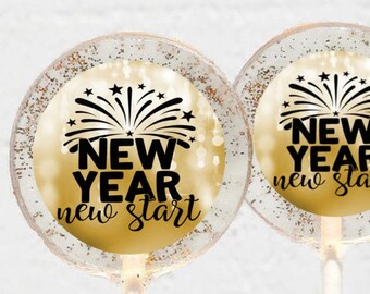 New Years Eve Party Favor Lollipops, NYE Party Favors, 50 Edible Image Lollipops, Gold Lollipops, Graduation Party Favors, Happy New Year