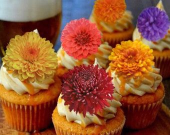 Edible Flower Cake Decorations, Fall Colored Mums, Cupcake and Cake Toppers,  Edible Cake Decorations, Fall Flowers, Floral Cake
