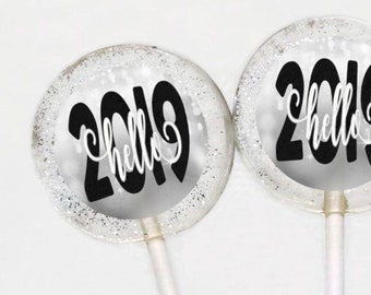 New Years Eve Party Favor Lollipops, NYE Party Favors, 50 Edible Image Lollipops, Silver Lollipops, Graduation Party Favors, Happy New Year