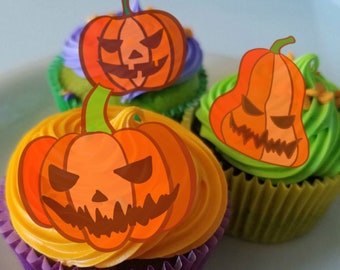 Edible Halloween Cake Decorations, Scary Pumpkins, Cupcake and Cake Toppers,  Edible Cake Decorations, Halloween Decor, Jack-o-lanterns