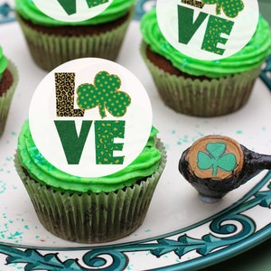Edible St Patricks Day Decorations, Shamrock Love, Cupcake Cake Toppers,  Edible Cake Decorations, Christmas Decoration, Edible Decorations