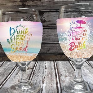 Fundas para copas de vino de verano, Día de playa, Dedos en la arena, Los Woozies originales, No más copas de vino sudorosas, Regalo para mamá