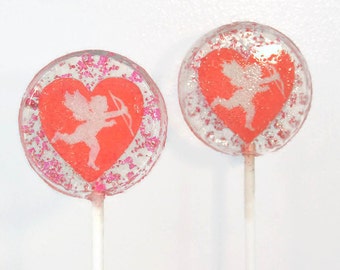 Valentine's Day Cupid Heart Wedding Favor Lollipops Set of 6, Edible Image, Custom Wedding Favors Lollipops, Cupid Wedding Favors, Red