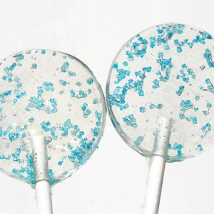 Blue Wedding Favor Lollipops - Hard Candy with Blue Sugar Crystals - 6 Lollipop Pack-  Wedding Favors, Party Favors, Baby Shower