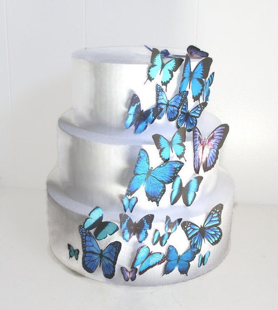 40 Comestible Papier de riz/plaquette papillon gâteau Toppers 20 Blanc décorations 20 bleu 