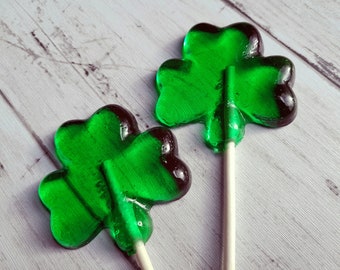 Green Shamrocks Wedding Favor Lollipops - St Patricks Day Hard Candy- 10 Lollipop Pack - Birthday Party, Celtic Wedding Favors, Party Favors