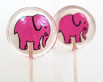 Pink Elephants Wedding Favor Lollipops, Set of 25, Hand Painted Edible Image, Baby Shower Party Favors, Cute Circus Wedding Favors