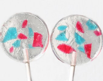 Red and Blue Patriotic "Stained Glass" Wedding Favor Lollipops with Hard Candy Shards - 6 Lollipop Pack-  Wedding Favors, 4th of July