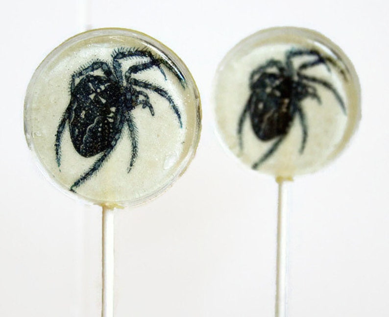 Halloween Wedding Favor Lollipops, Halloween Spider Favors Set of 30 Edible Image Lollipops, Halloween Party Favors, Creepy Spider Favors image 1