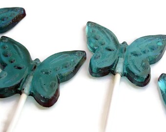 Blue Butterfly Lollipops - Hard Candy Lollipops  - 16 Lollipop Pack -  Cake Decorations, Wedding Favors, Party Favors