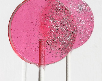 Pink and Silver  Wedding Favor Lollipops - Flat Round  with Edible Glitter  - 30 Lollipop Pack - Wedding Favors, Party Favors
