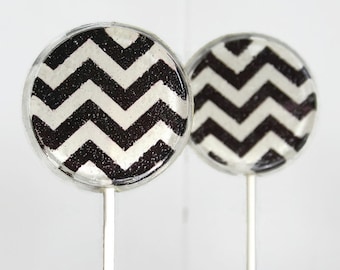 White Chevron Wedding Favor Lollipops White and Black  30 Lollipop Pack White Wedding Favors Diva Party Favors, White Chevron Wedding Design