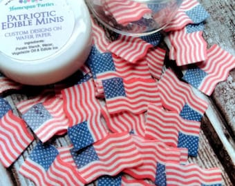 Mini American Flag Cake Decorations, Drink Topper, Cocoa Bomb Sprinkles, Wafer Paper Sprinkles, Edible Cake Decorations, Drink Decorations