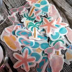 Mini Summer Beach Cake Decorations, Drink Topper, Cocoa Bomb Sprinkles, Wafer Paper Sprinkles, Edible Cake Decorations, Drink Decorations