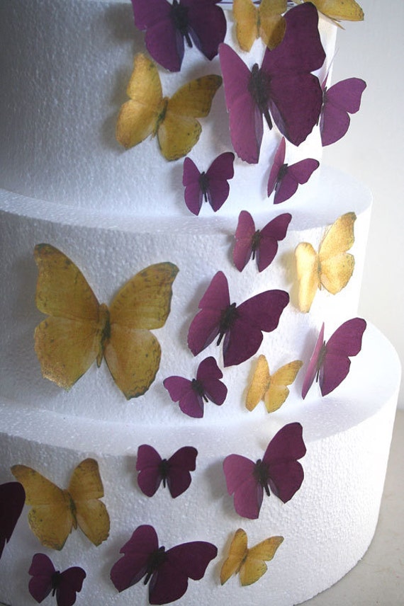Edible Butterfly Cake Decorations Maroon And Metallic Gold Etsy