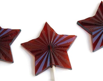 Brown Stars Lollipops - Large Faceted Hard Candy Stars - 6 Lollipop Pack -  Wedding Favors, New Years Eve Party